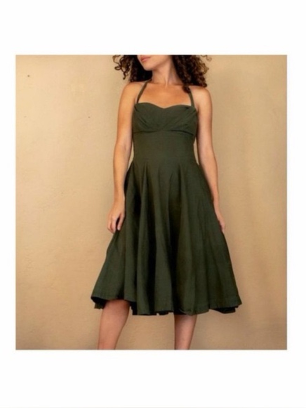 Sweetheart Halter Olive Green Midi Dress